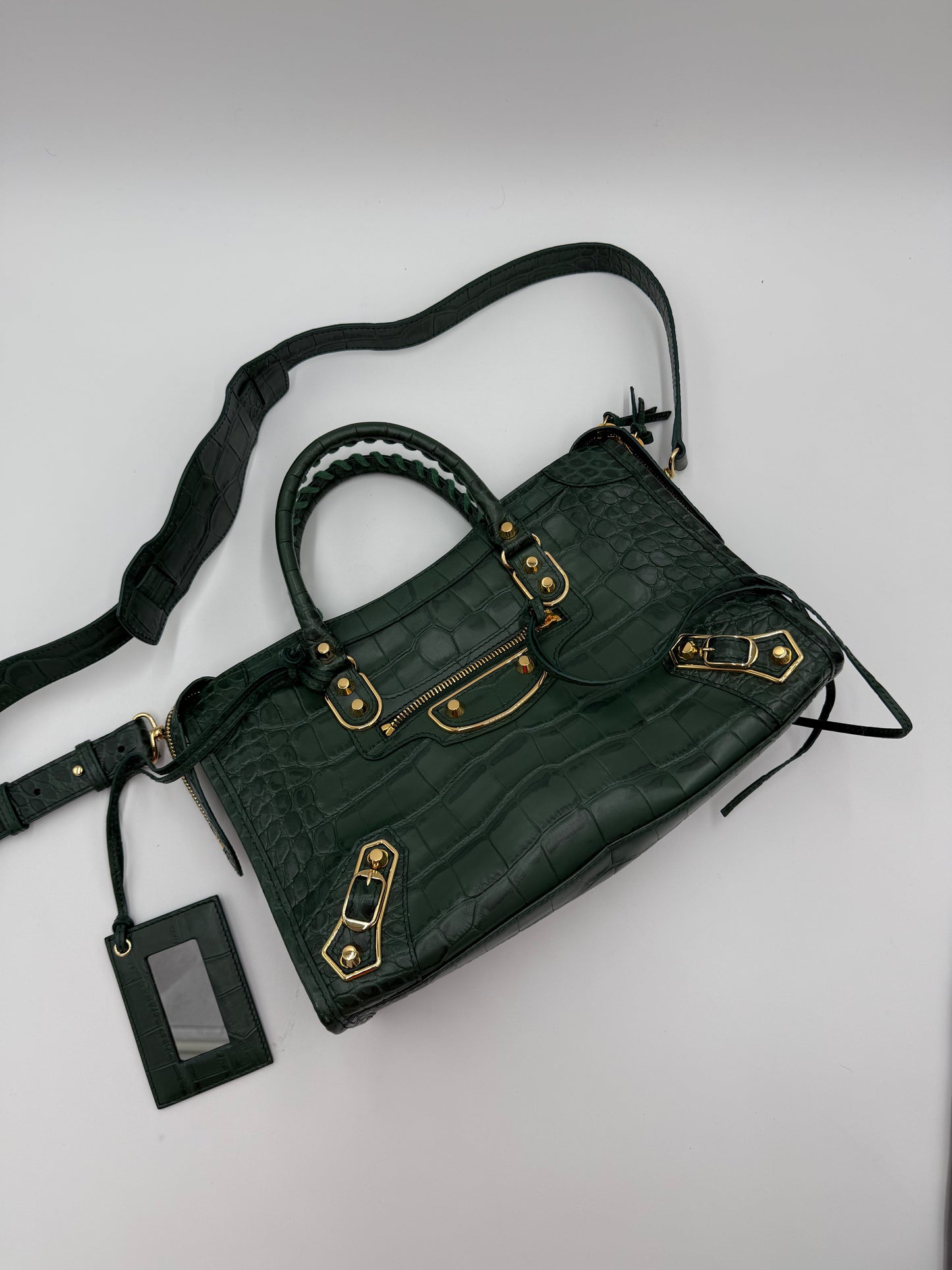 Balenciaga Borsa City in Pelle Stampa Coccodrillo Verde - Pally Vintage Closet