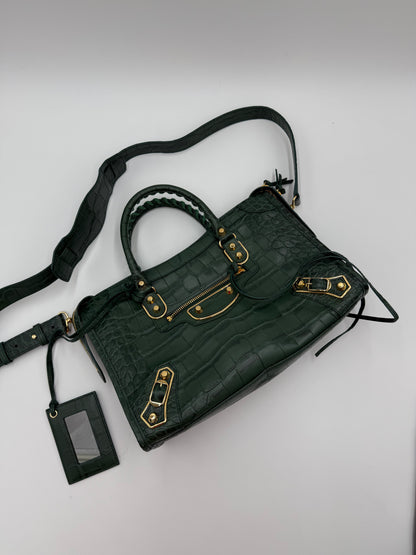 Balenciaga Borsa City in Pelle Stampa Coccodrillo Verde - Pally Vintage Closet