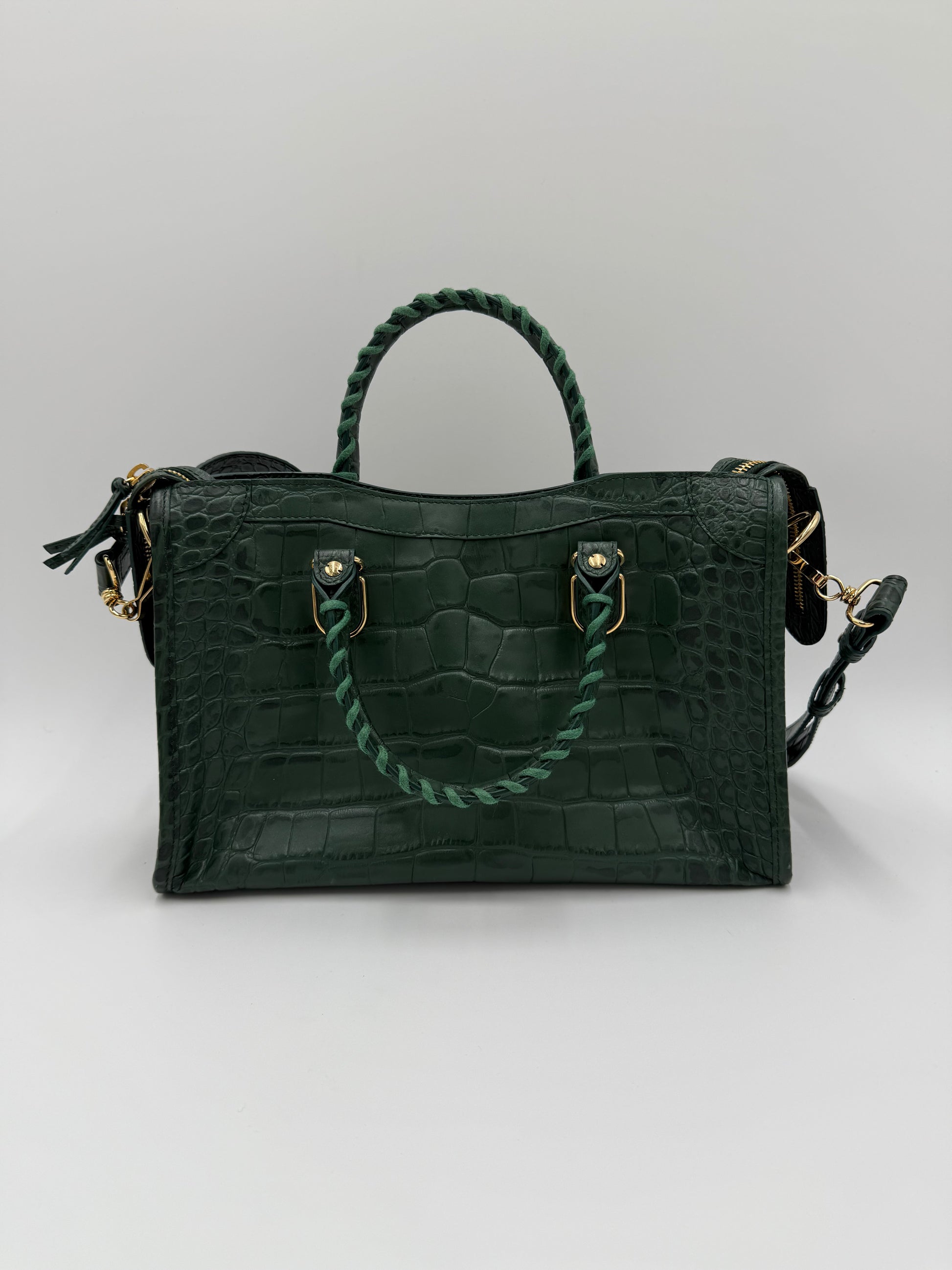 Balenciaga Borsa City in Pelle Stampa Coccodrillo Verde - Pally Vintage Closet