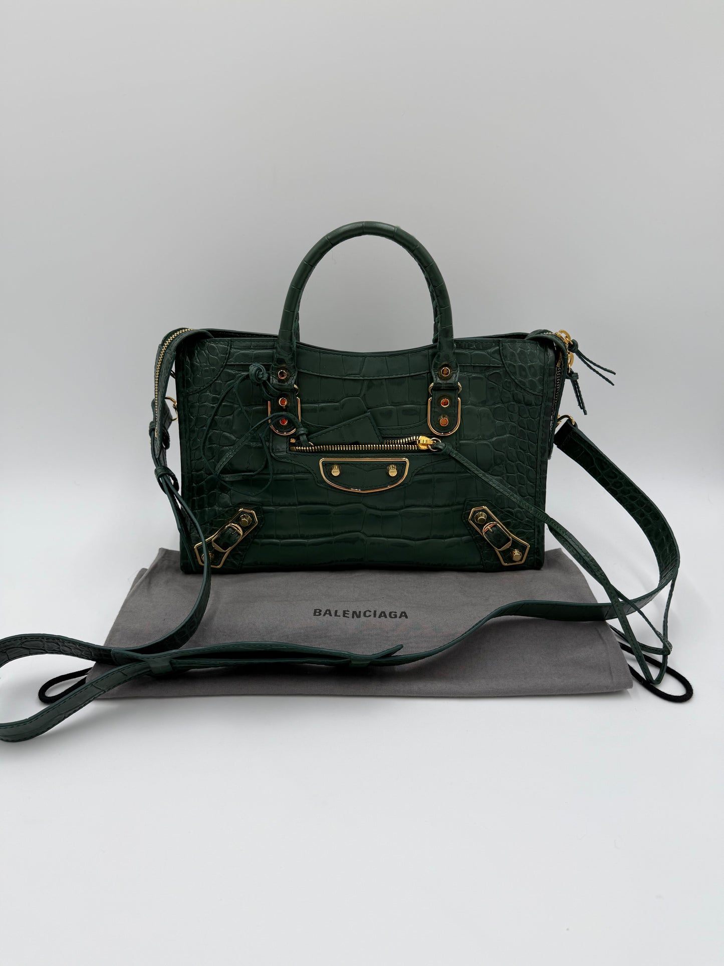 Balenciaga Borsa City in Pelle Stampa Coccodrillo Verde - Pally Vintage Closet