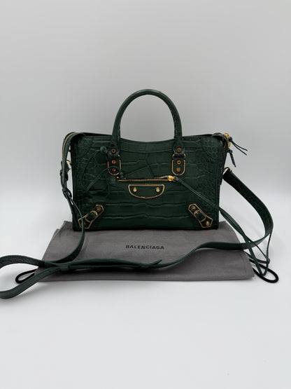 Balenciaga Borsa City in Pelle Stampa Coccodrillo Verde - Pally Vintage Closet