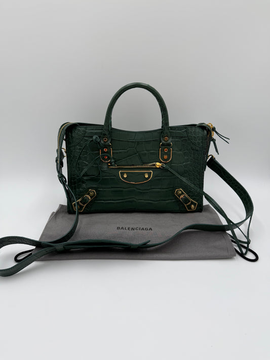 Balenciaga Borsa City in Pelle Stampa Coccodrillo Verde - Pally Vintage Closet