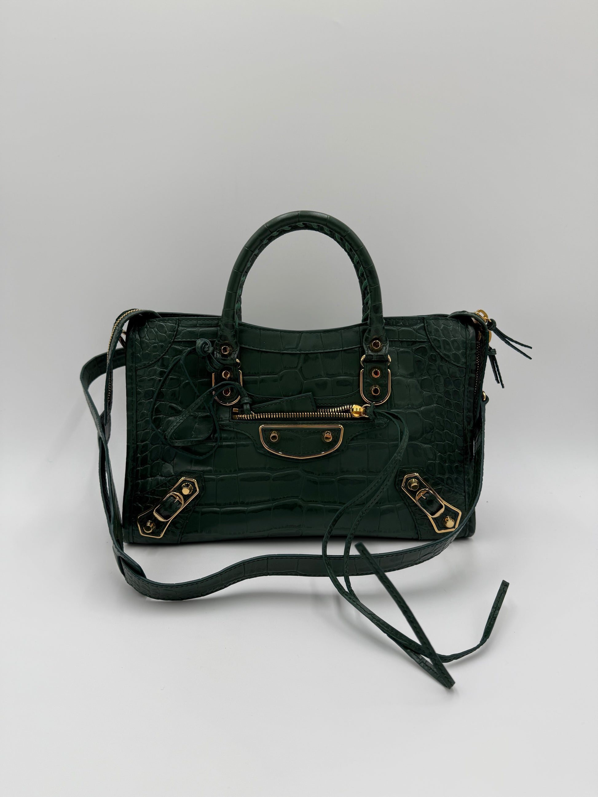 Balenciaga Borsa City in Pelle Stampa Coccodrillo Verde - Pally Vintage Closet