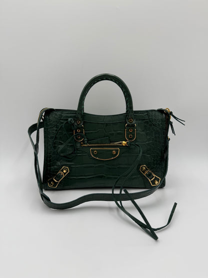 Balenciaga Borsa City in Pelle Stampa Coccodrillo Verde - Pally Vintage Closet