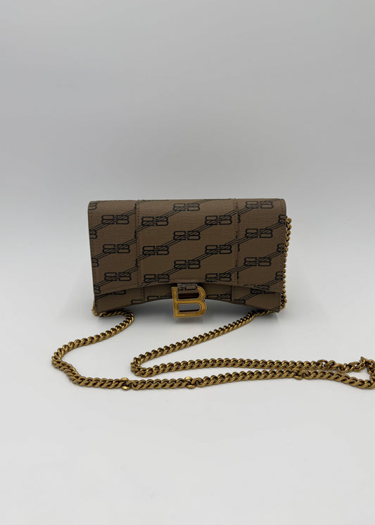 Balenciaga Borsa Hourglass Wallet on Chain Monogramma BB Marrone - Pally Vintage Closet