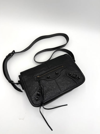 Balenciaga Borsa Le City Flap Messenger Small in Pelle Arena Nera - Pally Vintage Closet