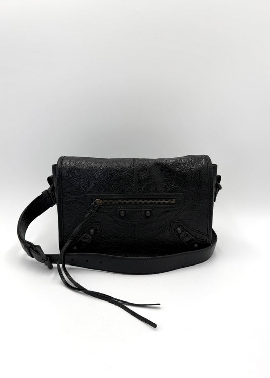 Balenciaga Borsa Le City Flap Messenger Small in Pelle Arena Nera - Pally Vintage Closet