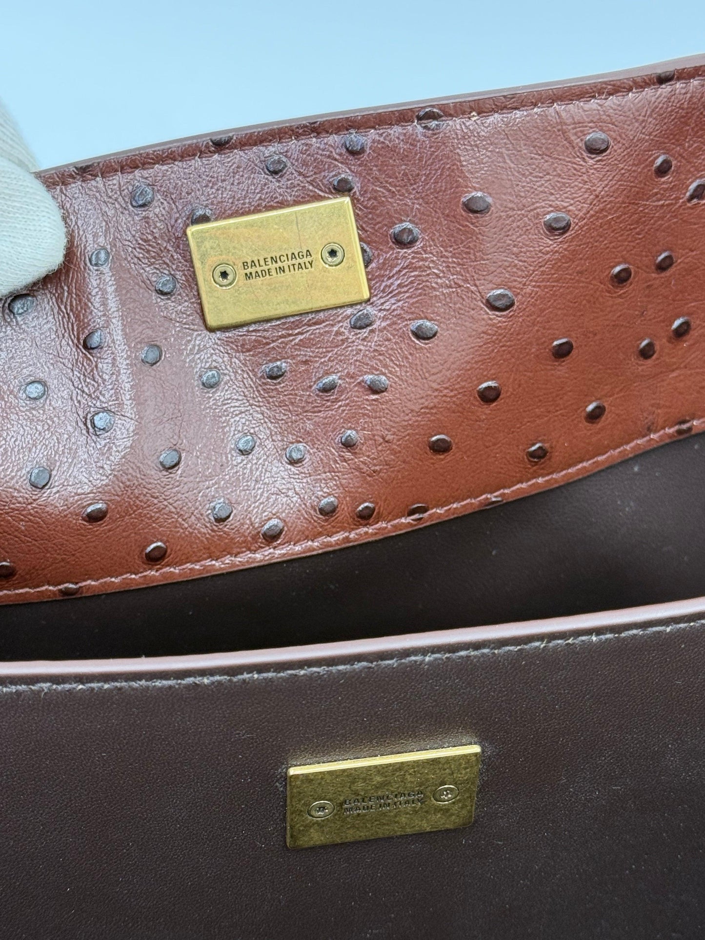 Balenciaga Medium Rodeo Ostrich Effect Leather Bag Brown