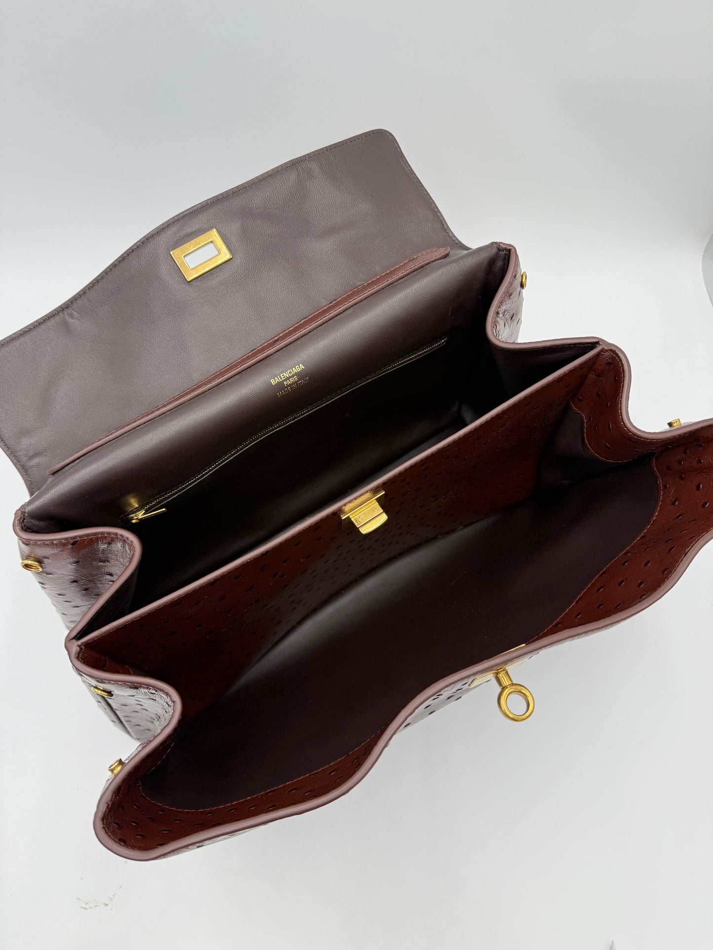 Balenciaga Medium Rodeo Ostrich Effect Leather Bag Brown