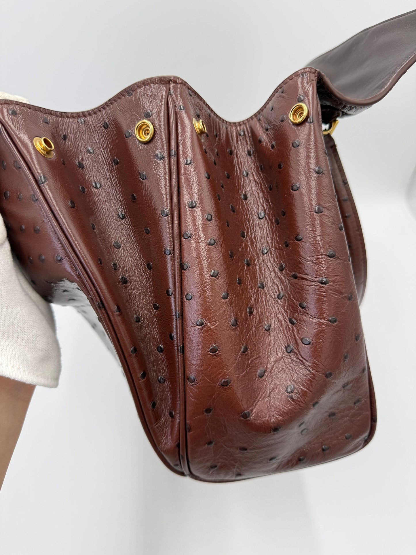 Balenciaga Medium Rodeo Ostrich Effect Leather Bag Brown