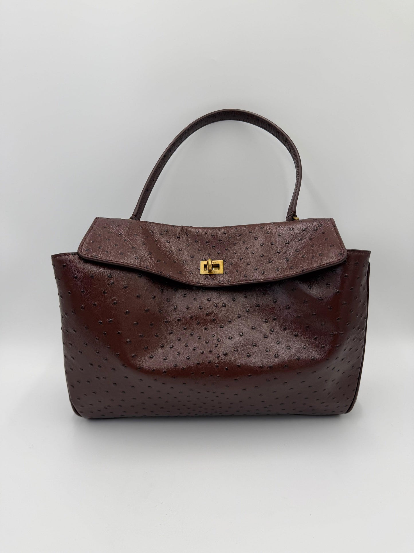 Balenciaga Medium Rodeo Ostrich Effect Leather Bag Brown