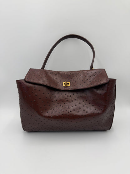 Balenciaga Medium Rodeo Ostrich Effect Leather Bag Brown