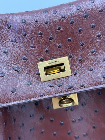 Balenciaga Medium Rodeo Ostrich Effect Leather Bag Brown