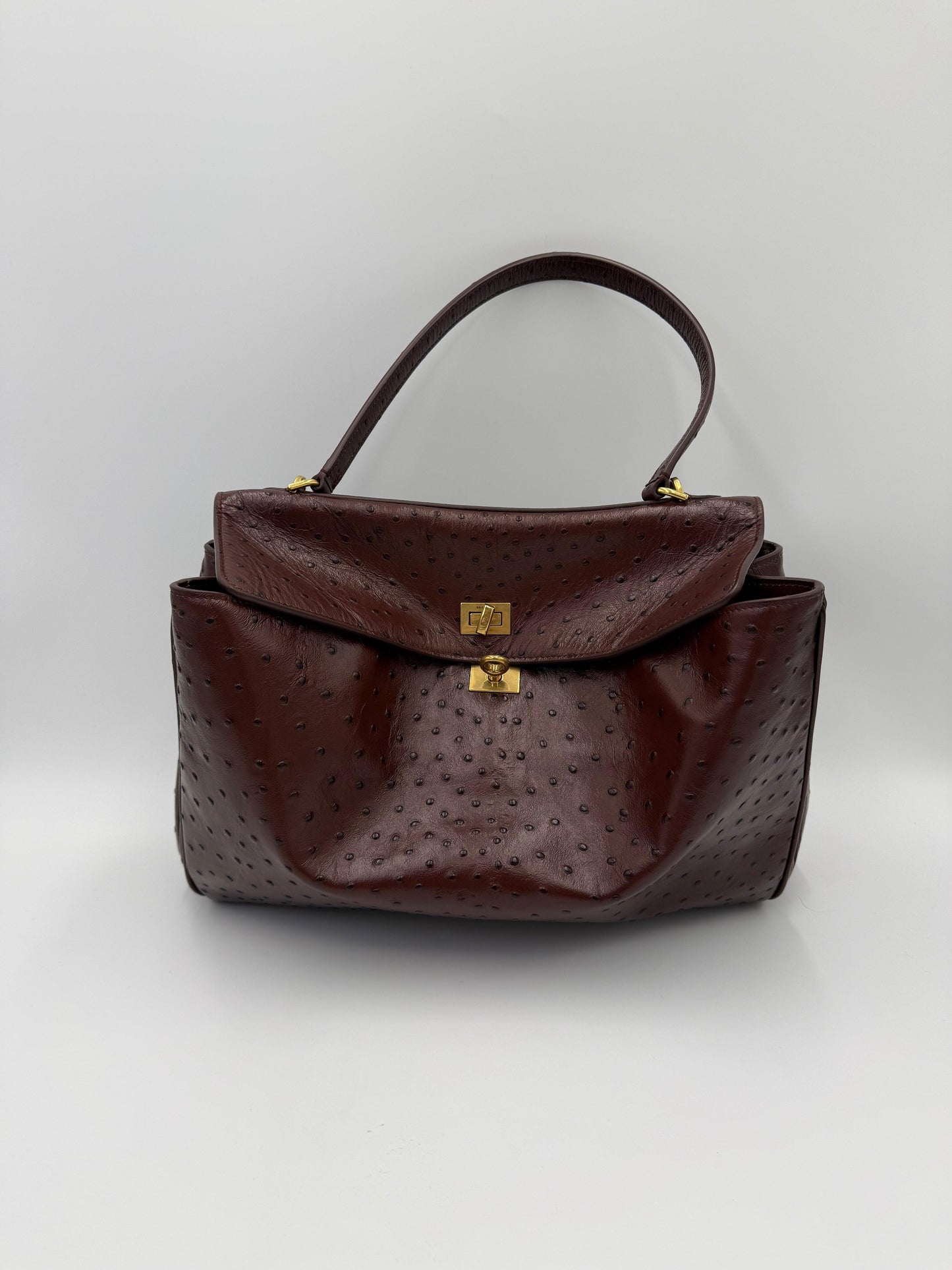 Balenciaga Medium Rodeo Ostrich Effect Leather Bag Brown