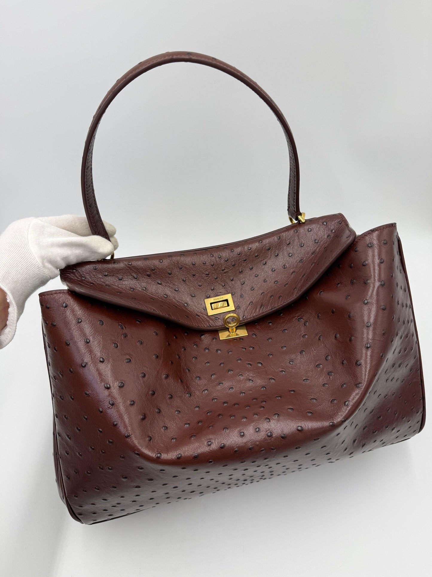 Balenciaga Medium Rodeo Ostrich Effect Leather Bag Brown