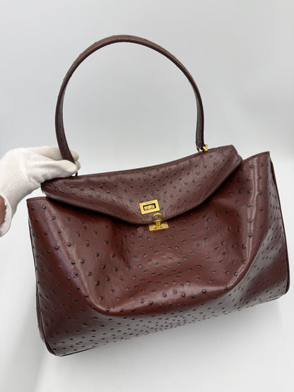 Balenciaga Medium Rodeo Ostrich Effect Leather Bag Brown