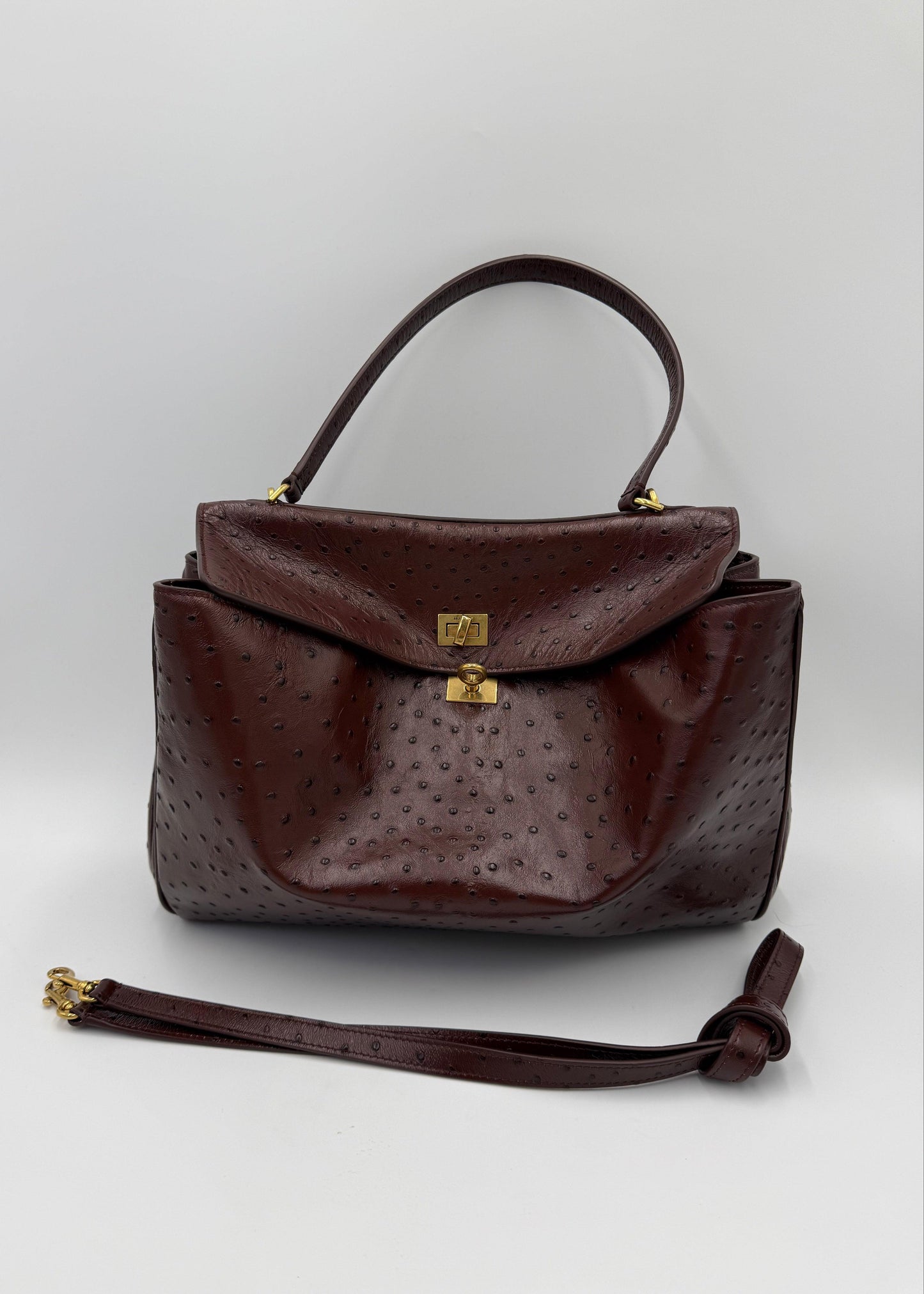 Balenciaga Medium Rodeo Ostrich Effect Leather Bag Brown