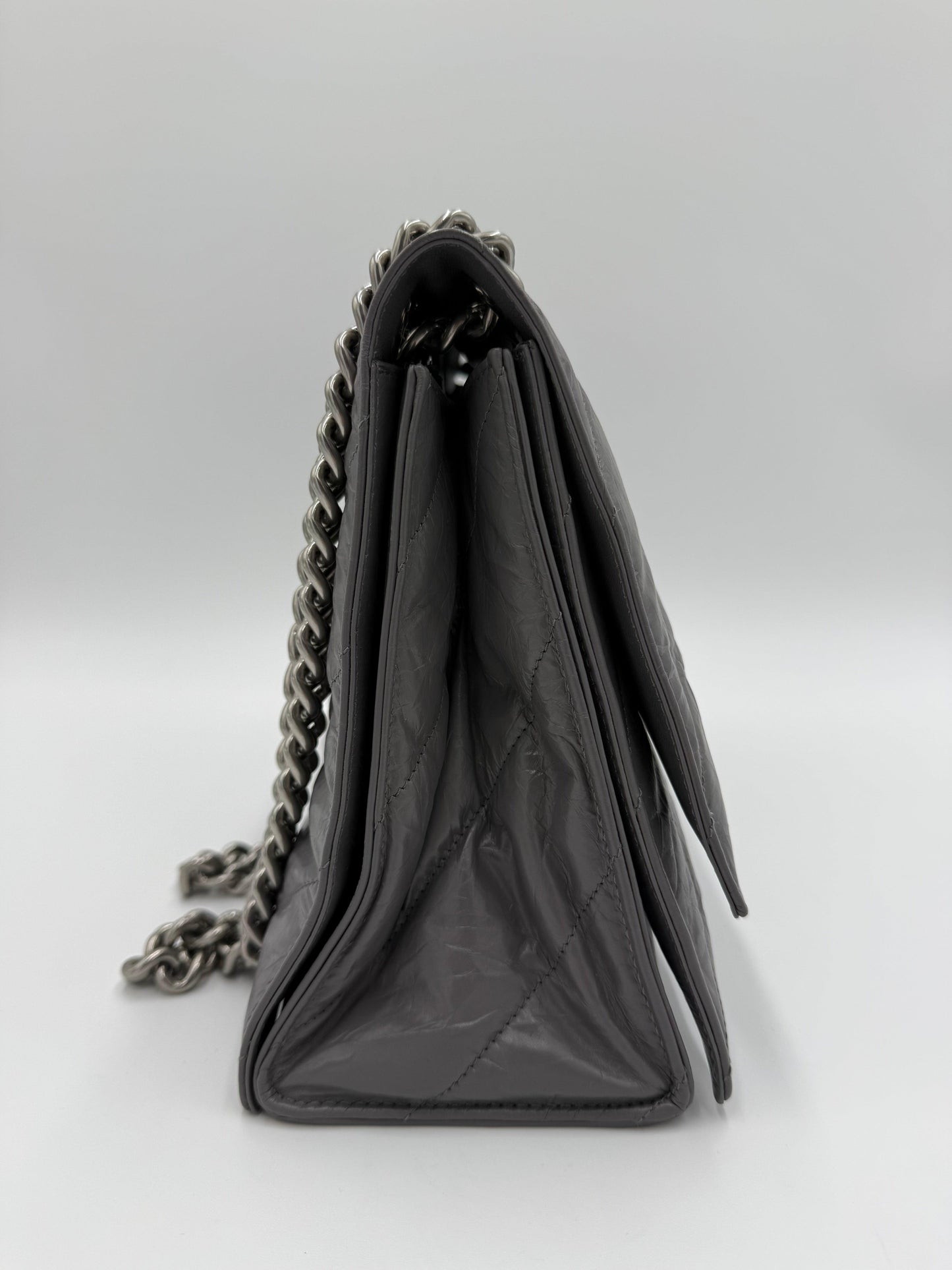 Balenciaga-Borsa-a-Spalla-Crush-Medium-in-Pelle-Stropicciata-Lucida-Grigia-70563812475204 - Pally Vintage Closet