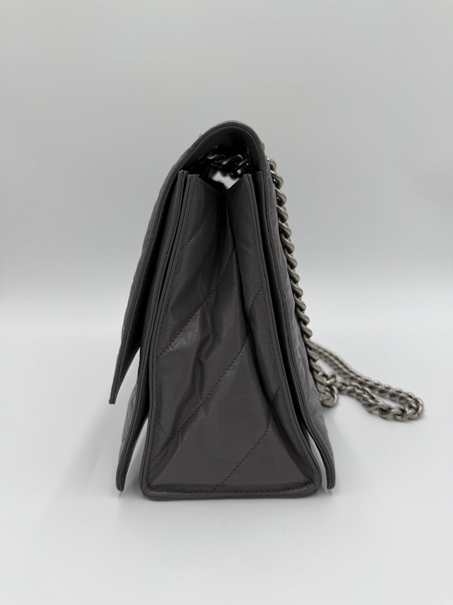 Balenciaga-Borsa-a-Spalla-Crush-Medium-in-Pelle-Stropicciata-Lucida-Grigia-70563812507972 - Pally Vintage Closet