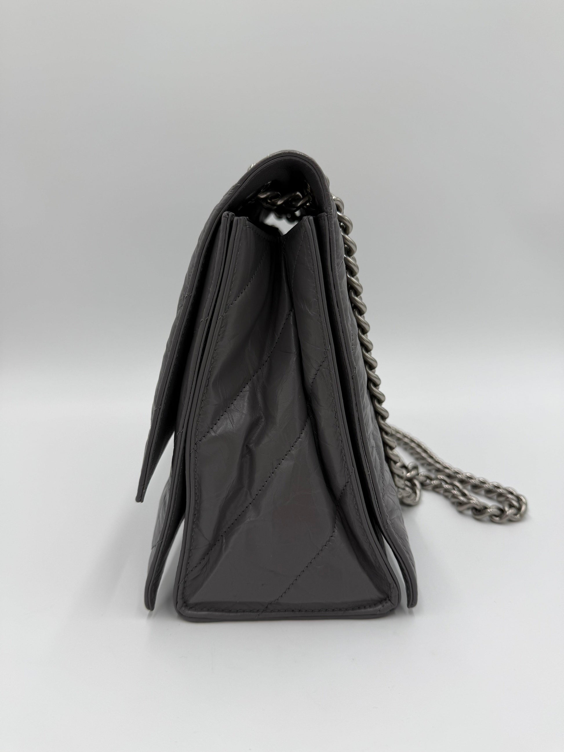 Balenciaga-Borsa-a-Spalla-Crush-Medium-in-Pelle-Stropicciata-Lucida-Grigia-70563812507972 - Pally Vintage Closet