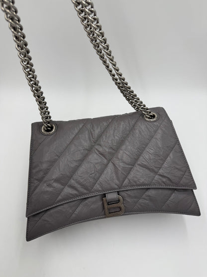 Balenciaga-Borsa-a-Spalla-Crush-Medium-in-Pelle-Stropicciata-Lucida-Grigia-70563812639044 - Pally Vintage Closet