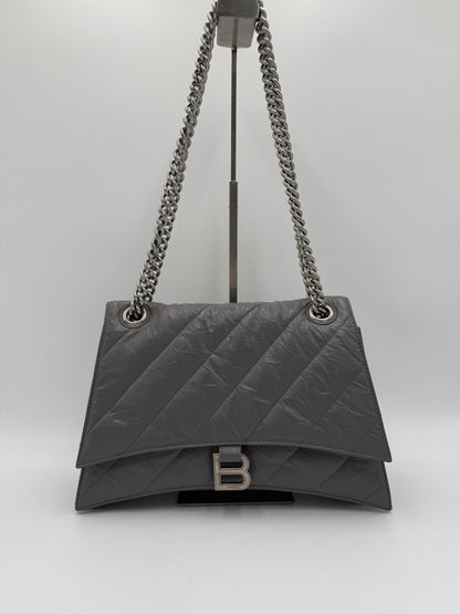 Balenciaga-Borsa-a-Spalla-Crush-Medium-in-Pelle-Stropicciata-Lucida-Grigia-70563812671812 - Pally Vintage Closet