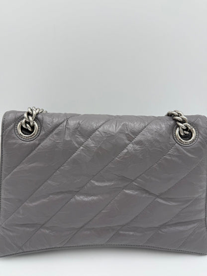 Balenciaga-Borsa-a-Spalla-Crush-Medium-in-Pelle-Stropicciata-Lucida-Grigia-70563812737348 - Pally Vintage Closet