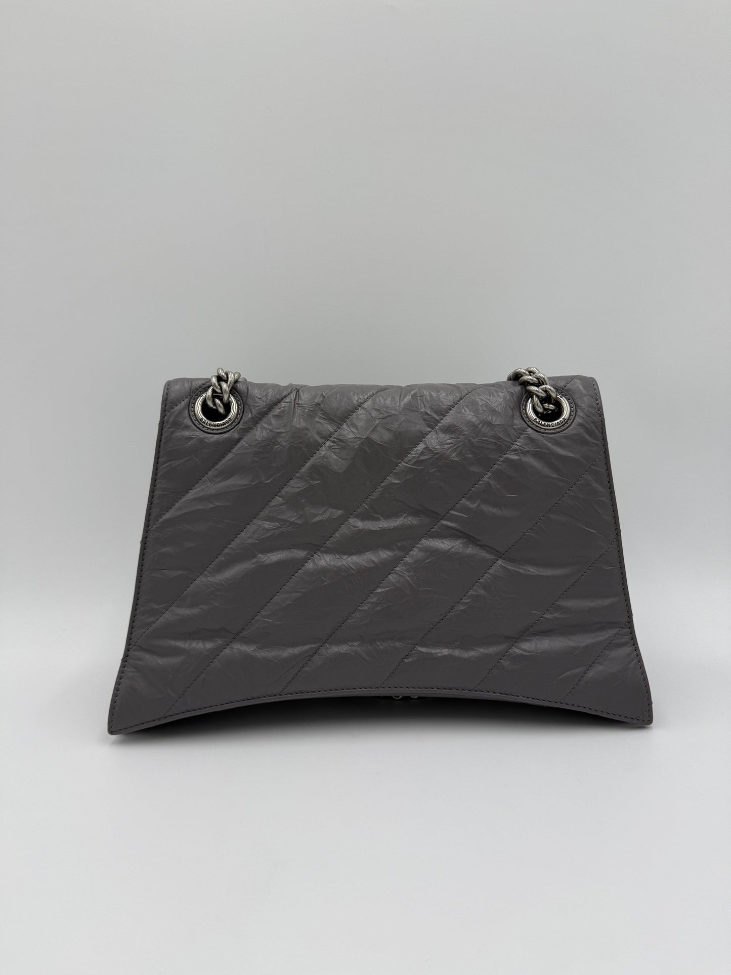 Balenciaga-Borsa-a-Spalla-Crush-Medium-in-Pelle-Stropicciata-Lucida-Grigia-70563812802884 - Pally Vintage Closet