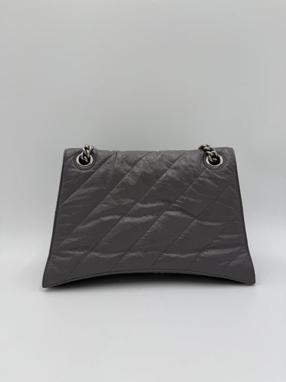Balenciaga-Borsa-a-Spalla-Crush-Medium-in-Pelle-Stropicciata-Lucida-Grigia-70563812802884 - Pally Vintage Closet