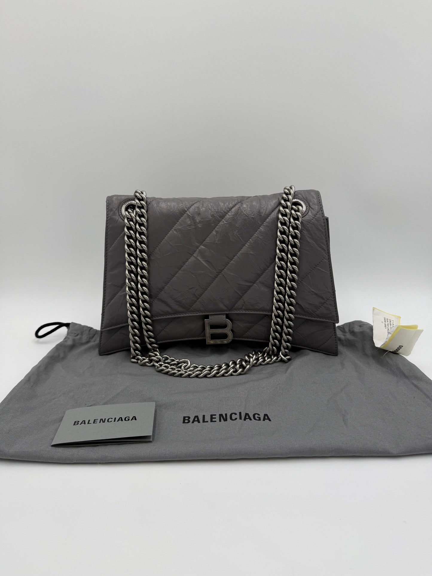 Balenciaga-Borsa-a-Spalla-Crush-Medium-in-Pelle-Stropicciata-Lucida-Grigia-70563812835652 - Pally Vintage Closet