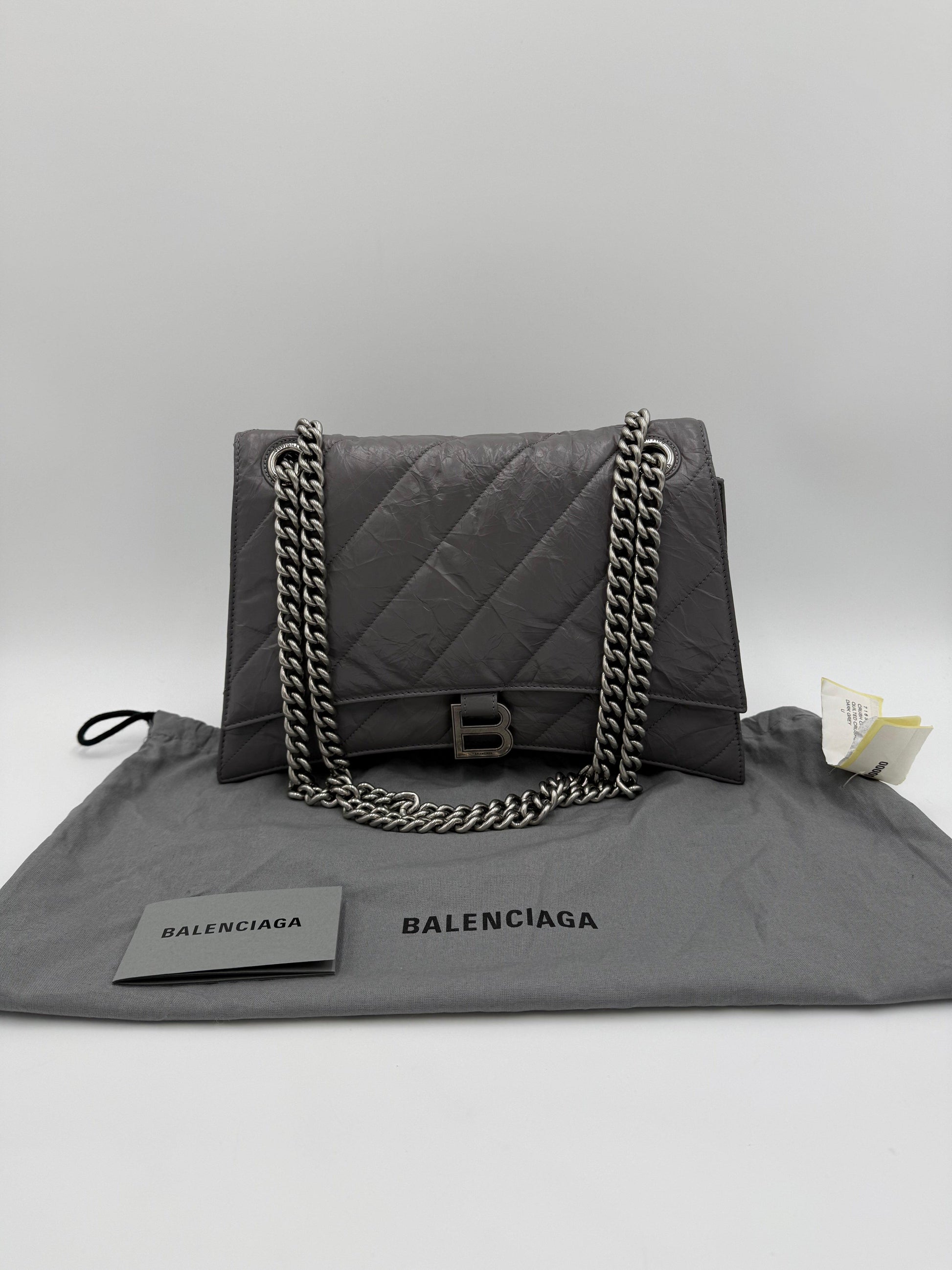 Balenciaga-Borsa-a-Spalla-Crush-Medium-in-Pelle-Stropicciata-Lucida-Grigia-70563812835652 - Pally Vintage Closet