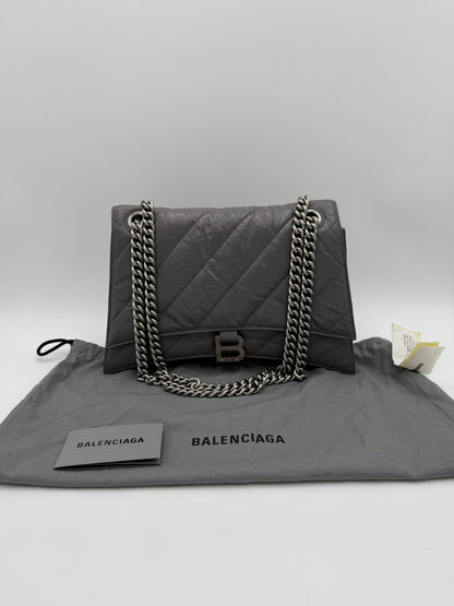 Balenciaga-Borsa-a-Spalla-Crush-Medium-in-Pelle-Stropicciata-Lucida-Grigia-70563812835652 - Pally Vintage Closet