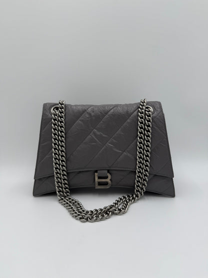 Balenciaga-Borsa-a-Spalla-Crush-Medium-in-Pelle-Stropicciata-Lucida-Grigia-70563812868420 - Pally Vintage Closet
