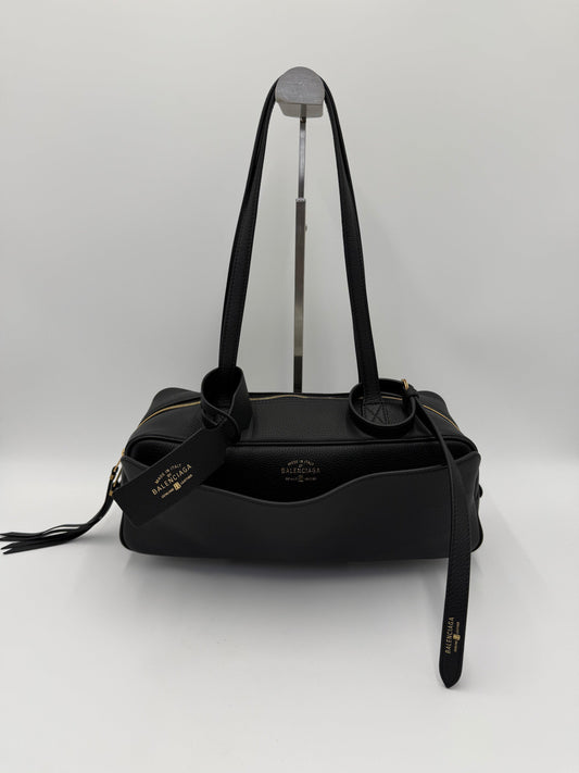 Balenciaga Borsa a Spalla Tag East-West in Pelle Martellata Nera - Pally Vintage Closet