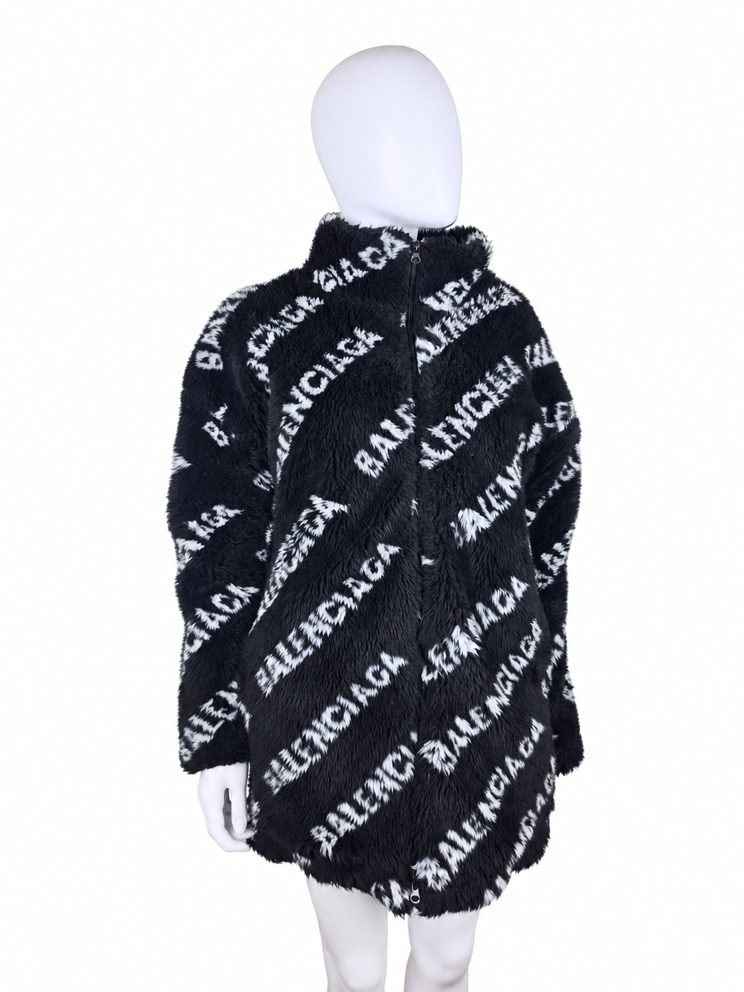 Balenciaga Giacca in Pelliccia Sintetica con Logo Nera e Bianca - Pally Vintage Closet