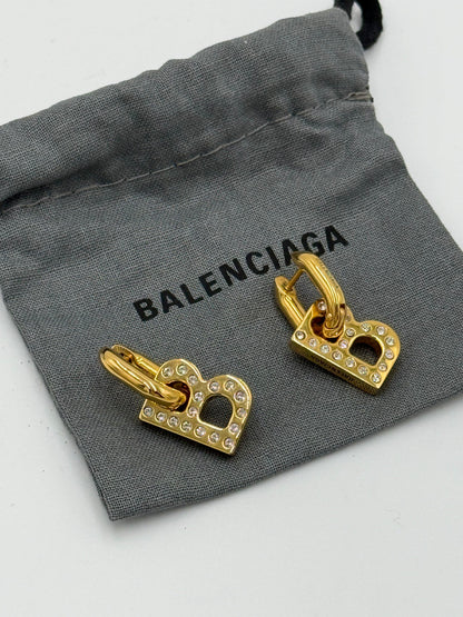 Balenciaga Orecchini B-Chain XS Pendenti con Cristalli Oro - Pally Vintage Closet