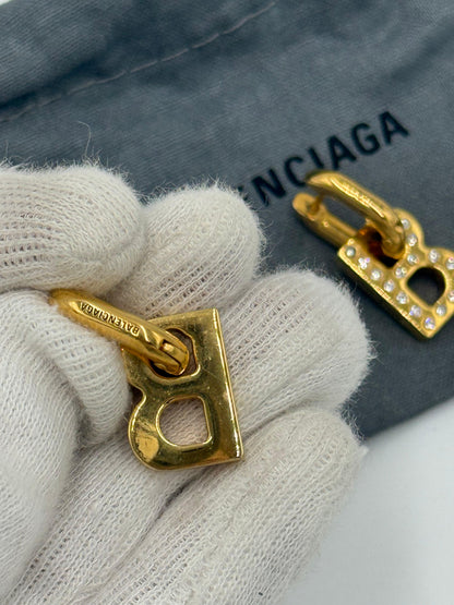 Balenciaga Orecchini B-Chain XS Pendenti con Cristalli Oro - Pally Vintage Closet