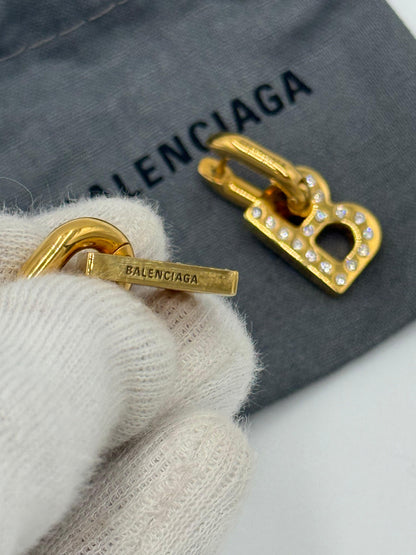 Balenciaga Orecchini B-Chain XS Pendenti con Cristalli Oro - Pally Vintage Closet