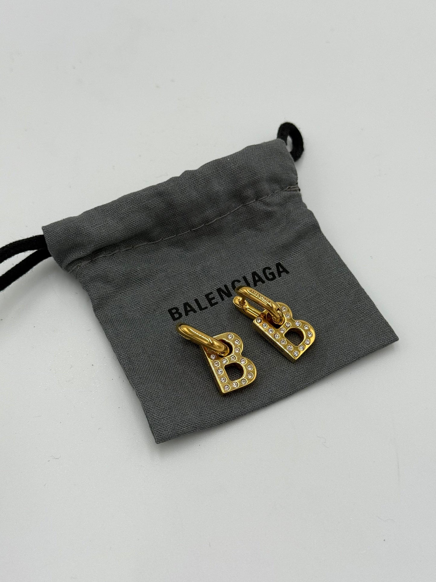 Balenciaga Orecchini B-Chain XS Pendenti con Cristalli Oro - Pally Vintage Closet