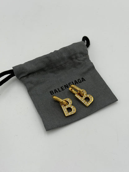 Balenciaga Orecchini B-Chain XS Pendenti con Cristalli Oro - Pally Vintage Closet