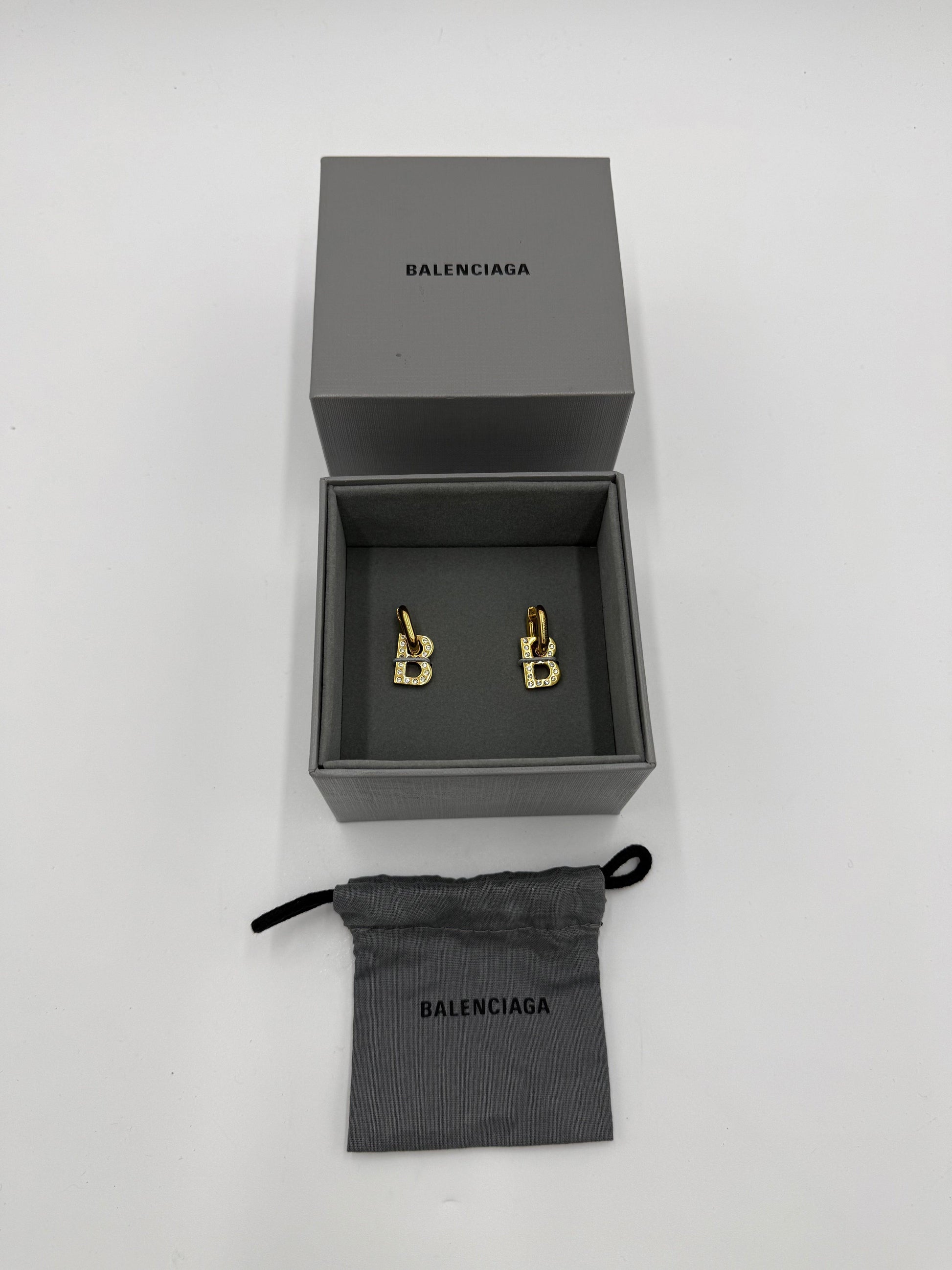 Balenciaga Orecchini B-Chain XS Pendenti con Cristalli Oro - Pally Vintage Closet