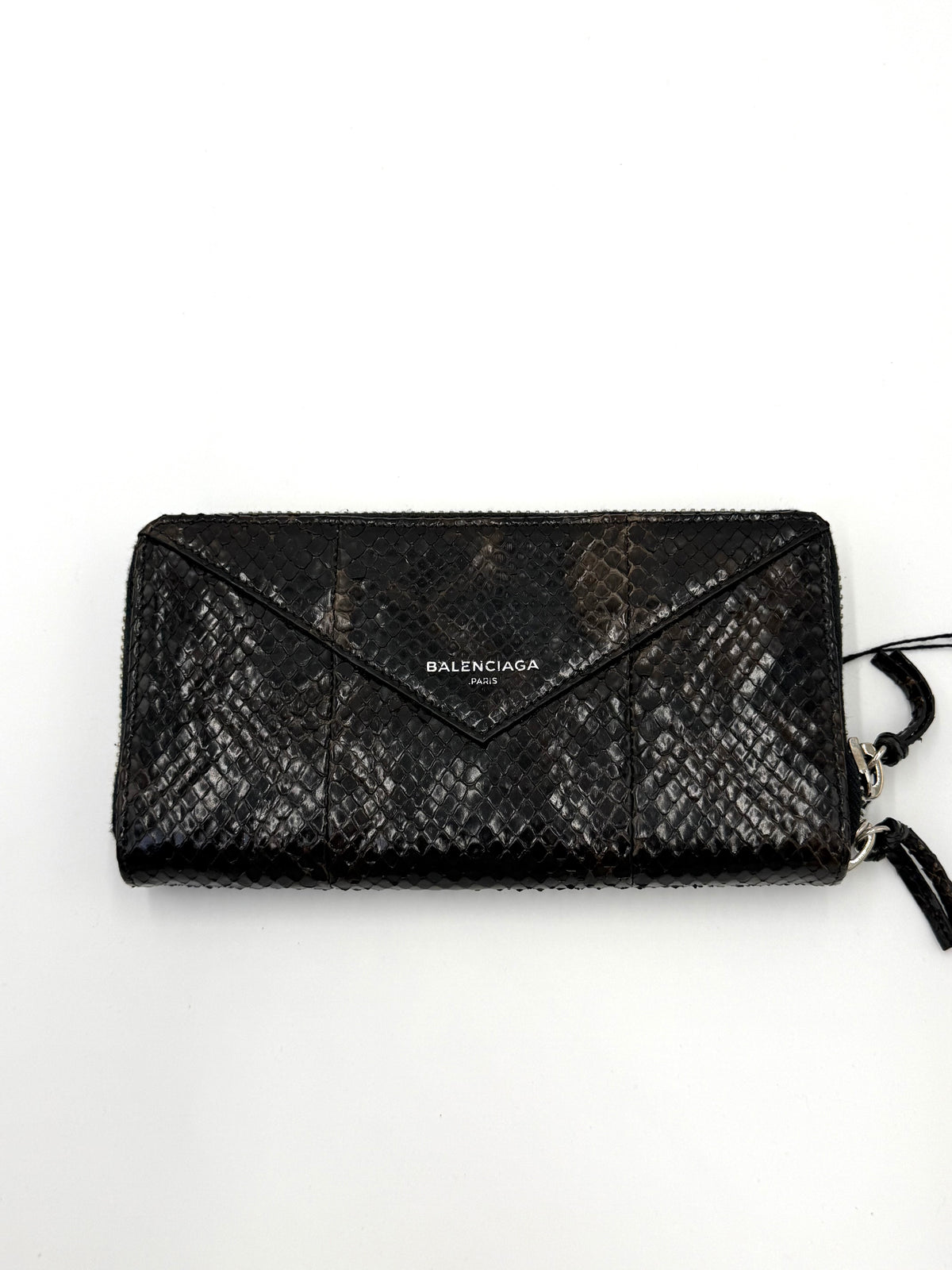 Balenciaga Portafoglio Papier Continental Zip-Around in Pelle di Pitone Marrone Scuro - Pally Vintage Closet