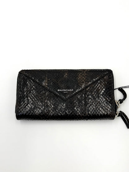 Balenciaga Portafoglio Papier Continental Zip-Around in Pelle di Pitone Marrone Scuro - Pally Vintage Closet