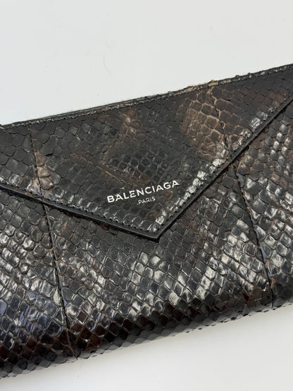 Balenciaga Portafoglio Papier Continental Zip-Around in Pelle di Pitone Marrone Scuro - Pally Vintage Closet