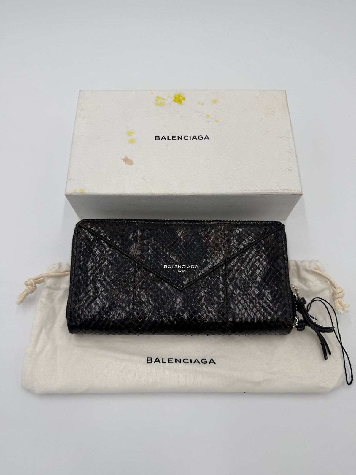 Balenciaga Portafoglio Papier Continental Zip-Around in Pelle di Pitone Marrone Scuro - Pally Vintage Closet