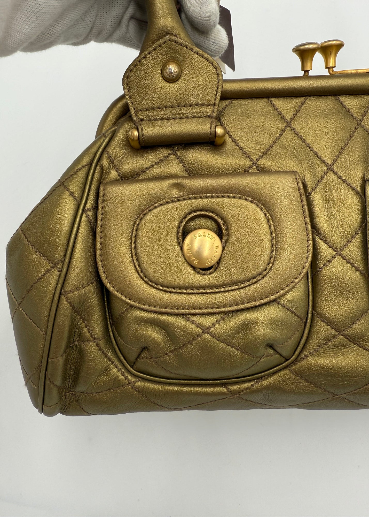 Bally Borsa Vintage in Pelle Trapuntata Verde Oliva