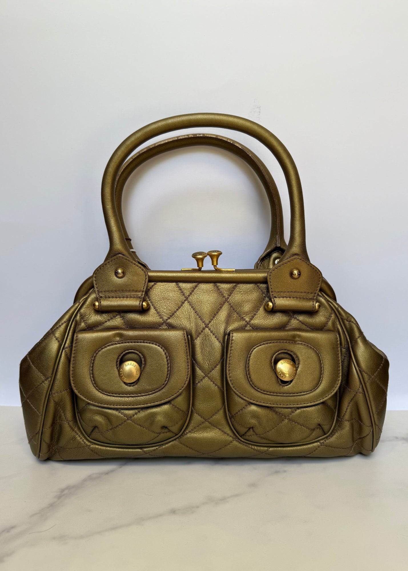 Bally Borsa Vintage in Pelle Trapuntata Verde Oliva