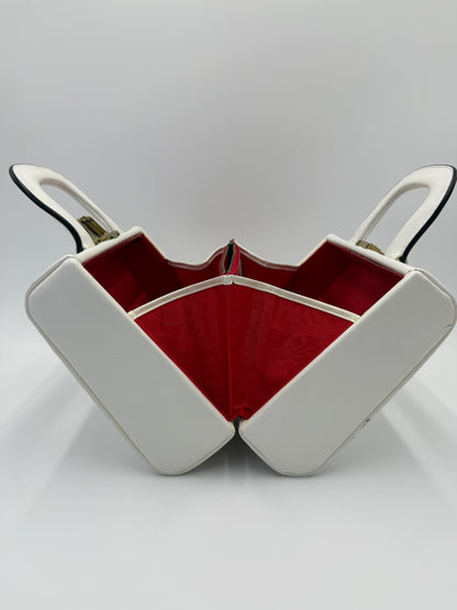 Beauty Case Rigido Vintage in Pelle Bianca Interno Rosso Scarlatto - Pally Vintage Closet