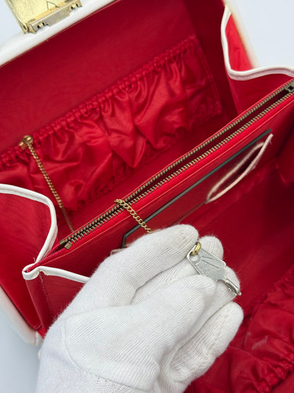 Beauty Case Rigido Vintage in Pelle Bianca Interno Rosso Scarlatto - Pally Vintage Closet