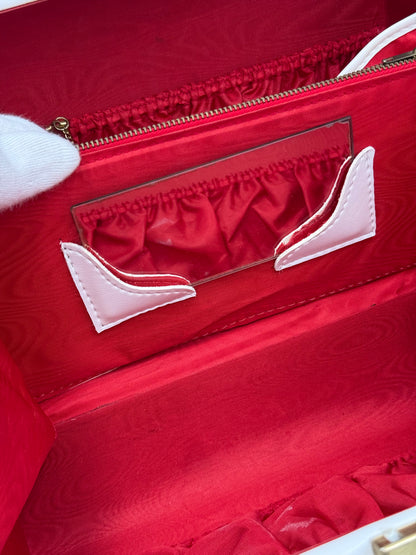 Beauty Case Rigido Vintage in Pelle Bianca Interno Rosso Scarlatto - Pally Vintage Closet